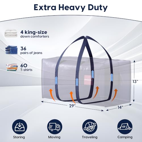 6 Pack Moving Bags Heavy Duty 210GSM with Full-Open Side Zipper, 93L 220lbs Waterproof Foldable Storage Totes for College Dorm Move-In, Moving Boxes Alternative & Home Organization, Blue - color: DarkBlue, size: 6 Pack