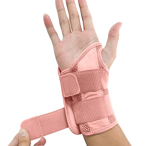 NuCamper Wrist Brace Carpal Tunnel Right Left Hand for Men Women, Night Wrist Sleep Supports Splints Arm Stabilizer with Compression Sleeve Adjustable Straps,for Tendonitis Arthritis Pain Relief (Right Hand-Pink, Small/Medium (Pack of 1)) - size: Small/Me