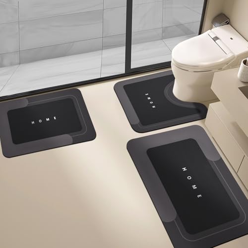 Housego Absorbent Bath Mat, Quick Dry Bath Rug, Non-Slip, 3PCS, Black | 3PCS Absorbent Bath Mat Magic Rug Sets; Quick Drying Bath Mat Non-Slip Floor Rug Rubber Backed for Bathroom Kitchen Shower - color: Black, size: 3 PCS
