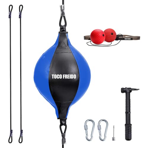 TOCO FREIDO Double End Punching Ball, Speed Bag with Difficulty Levels Boxing Reflex Ball with Headband, Perfect for Reaction, Agility, and Hand Eye Coordination Training - color: Blue