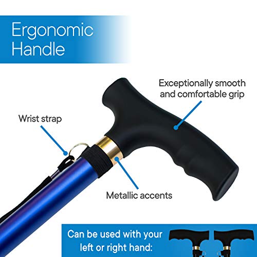 RMS Walking Cane - Adjustable Walking Stick - Lightweight Aluminum Offset Cane with Ergonomic Handle and Wrist Strap - Ideal Daily Living Aid for Limited Mobility - color: Blue