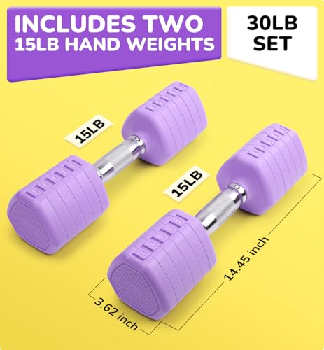 Adjustable Dumbbell Set of 2, 10LB 20LB 30LB Weight Set | Hand Weights for Women Men, Dumbbells for Home Gym Outdoor Exercise & Muscle Toning Weight Loss Rehab Strength Training - color: Purple, style: 30 lb, Pair-Chrome Handle