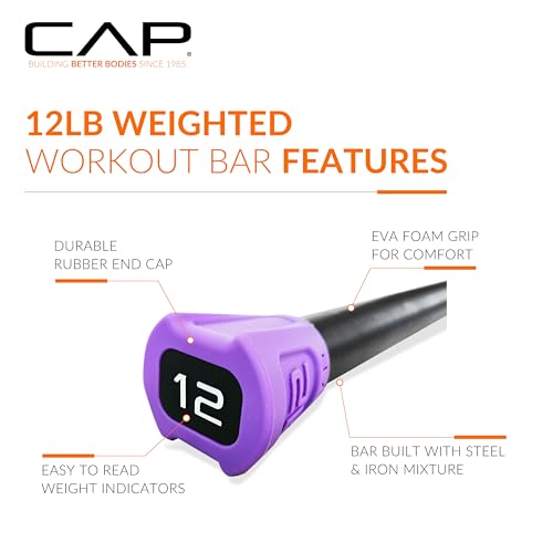 CAP Barbell Weighted Workout Bar | 5-20 lb | Multiple Options - style: 12 LB, Purple