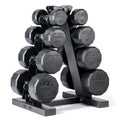 CAP Rubber Coated Hex Dumbbell Set with Storage Rack | 100–210 lb Options, Space-Saving Vertical Compact Storage for Home Gym Strength Training - size: 100 lb - Set, style: 12-Sided Black Handle