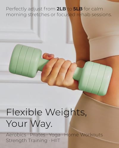 Adjustable Dumbbell Set｜2LB 3LB 4LB 5LB Light Hand Weights for Women｜One-Twist Weight Adjustment｜Non-Slip Curved Grip Handle｜Free Weights for Home Gym, Rehab, Pilates, Yoga, Strength Training - color: Sage