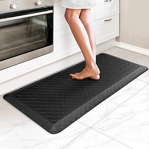 HappyTrends Kitchen Floor Mat - 4/5 Inch Thick Anti-Fatigue Kitchen Rug,Waterproof Non-Slip Kitchen Mats and Rugs Heavy Duty Ergonomic Comfort Rug for Kitchen,Office,Sink,Laundry,(17.3" x 39", Black) - color: Black, size: 39"L x 17.3"W x 0.8"Th