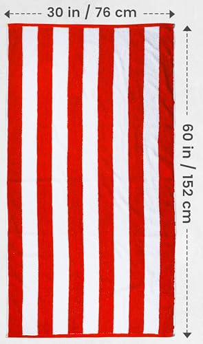 Utopia Towels Pack of 4 Cabana Beach Towels, Oversized 30 x 60 Inches Cotton Beach Towel Set, Smooth Ring Spun Texture for Pool and Swim Days, Modern Striped Design Bath Towels, Red - color: Red, size: 30 x 60 - 4 Pack