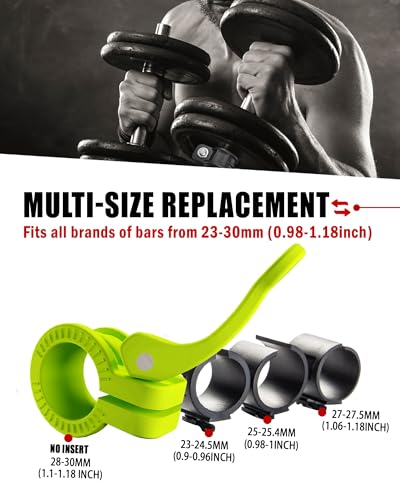 Mini Barbell Clips 1 inch I Multi-Size Adjustable Barbell Collar I 1 inch Barbell ClampsIQuick Release Weight Clips Pair of Locking for Dumbbell Bar - color: Green