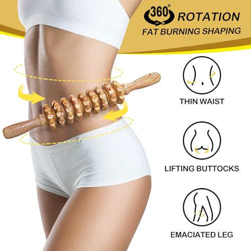 Wooden Massager Handheld Roller Trigger Point Massager Stick for Fascia, Cellulite, Muscle & Abdomen , Body Therapy Massager, Muscle Belly Relief Tool… - color: Gear Type