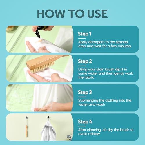 BFWood Laundry Stain Brush, Large Natural Soft Boar Bristles, Removes Tough Stains from Delicate Fabrics Like Knits, Cotton, and Linens, Gentle on Fabrics, No Damage - style: Large Regular