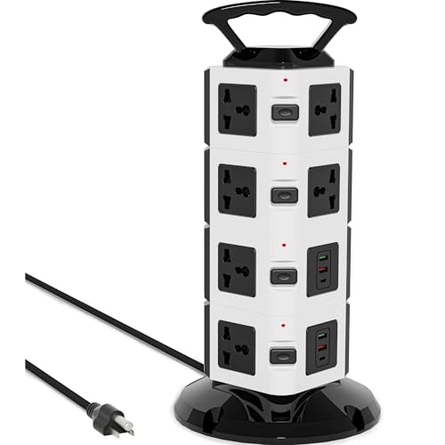 Power Strip Tower with 14 Outlets, 4 USB-A & 2 USB-C Ports, 1875W/15A Heavy Duty Charging Station for Multiple Devices, Plug Tower with 6ft Extension Cord, for Home, Office, Dorm - size: 4-Tier