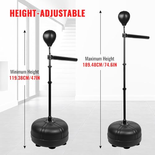 Boxing Bag with Stand, 46.4"-72.8" Height Adjustable Freestanding Spinning Bar, Boxing Reflex Bag for Home Gym & MMA Training - color: Black