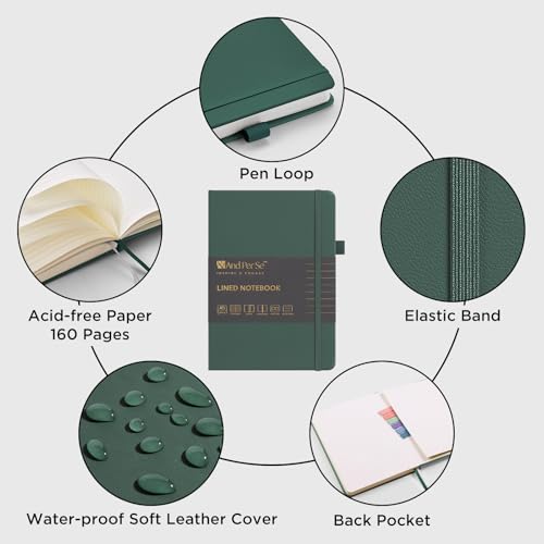 &And Per Se 10-Pack Lined Notebooks, A5 Hardcover, 160 Pages 100gsm Thick Paper, Office Supply Bulk Order, Corporate New Hire Kits, Breakroom Essentials – College Ruled, 10 Units (Green) - color: Green, style: 10 Pack-Lined