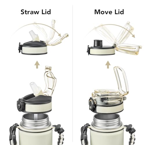 GOSWAG 24oz Insulated Stainless Steel Travel Water Bottle, 2 Lids | with straw and no straw, Paracord handle, Double-wall vacuum keeps drinks cold or hot, Leakproof tumbler - color: Beige-Gray Ombré