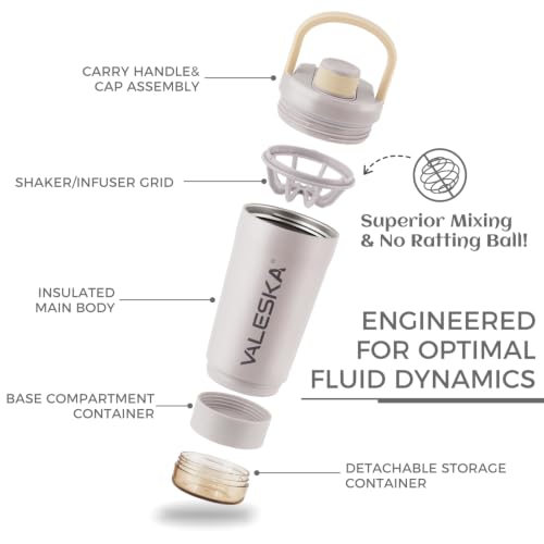 VALESKA Protein Shaker Bottle for Mixes, 24oz, Grey | Insulated Stainless Steel, Storage Compartment, BPA Free, Leak Proof, Dishwasher Safe - color: Gray, size: 24 Ounces
