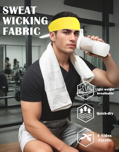 Headbands for Men & Women, Sweat Headband Non-Slip Sweatband Sports Running Cycling Yoga Basketball Workout Football Training - color: Yellow Pack
