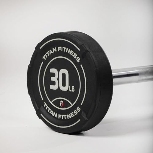 Titan Fitness Rubber Curl Fixed Barbells, Pre-Loaded Weight Bar for Strength Training & Weightlifting - color: Straight Fixed Barbell, size: 30 LB