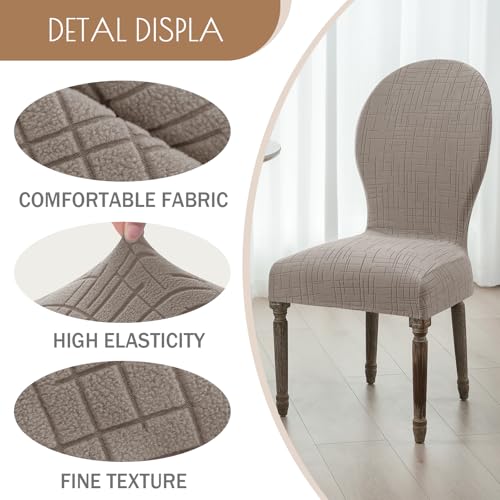 Round Back Dining Chair Cover Set 2/4/6, Curved Back Chair Covers Stretch Armless Dining Chair Slipcovers Mid Century Modern Chair Seat Protector for Kitchen, Home and Banquet (Khaki, Set of 2) - color: 2-khaki, size: Set of 2