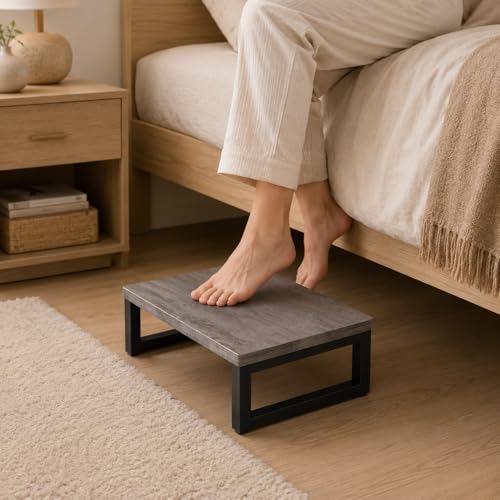 Snughome Wooden Step Stools for Adults Kids, Solid Wooden Bedside Step Stool Adults Hold Up to 350 lb, One Step Foot Stool for Kitchen, Bedroom, Living Room, Bathroom - Self-Assembly(Grey) - color: Gray