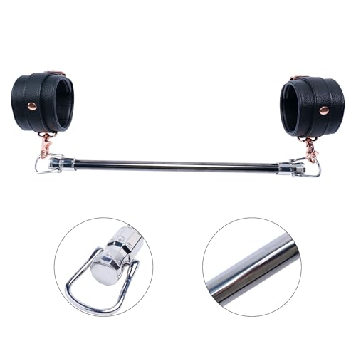 Spreader Bar Stainless Steel Vintage Black Bar with 2pcs Adjustable Straps,Sports Aid Training Fitness Gear Pilates Aid Kit, Home Restore Pilates Indoor Yoga Set - style: Fixed Silver+Black PU Kit