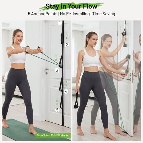 Slim Panda Door Anchor Strap for Resistance Bands, Door Exercise Equipment with Secure Buckle & No Drill Setup, Multi Point Anchor Gym Attachment, Portable Door Resistance Bands for Home Gym Workouts - style: 11 Pcs Set（Anchor+Resistance Band Set）