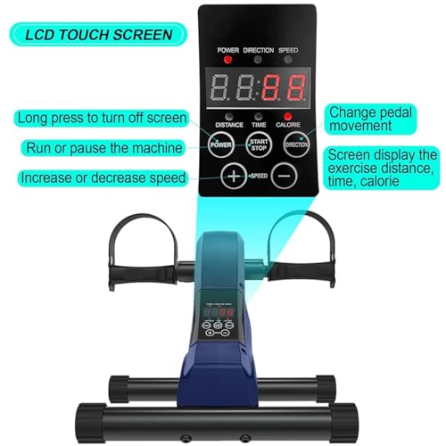 HOMGIM Mini Exercise Bike,Under Desk Bike for Seniors Rehab Training, Motorized Pedal Exerciser for Arm/Leg Fitness & Physical Therapy, 6 Levels Speed Adjustment - color: Blue