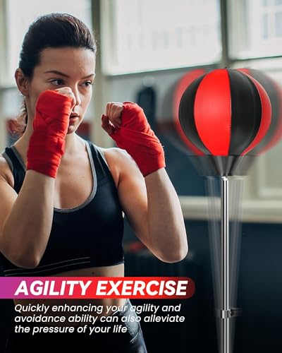 Fitness Reflex Bag, Speed Ball Stand Punching Bag with Gloves, Boxing Bag for Adults and Teens, 59IN Great MMA Training - color: Black Red