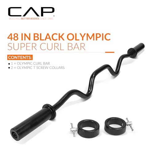 CAP 48" Olympic Super Curl Bar | Heavy Duty Solid Steel, 500 lb Capacity - color: Black, style: Classic