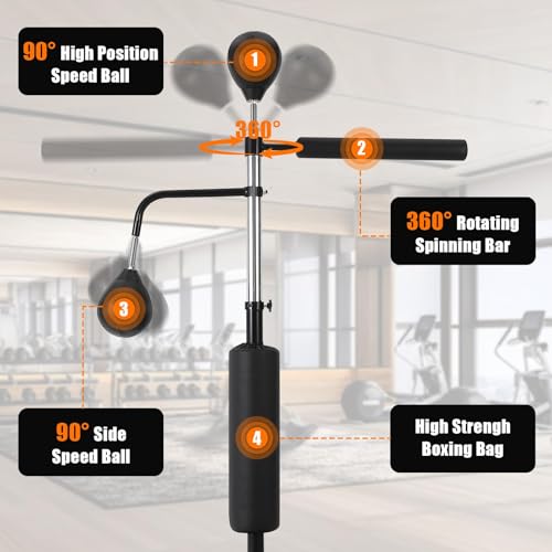 3-in-1 Freestanding Punching Bag Set, Boxing Bag Set with Adjustable Height, 2 Speed Balls & 360° Relax Bar, Complete Home Boxing Training System for Adults & Teens