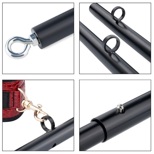 Spreader Bar Heavy Duty Stainless Steel Expandable Black Bar Home Gym with 4pcs Furry Purple Adjustable Strap,Sports Aid Training Fitness Gear Pilates Aid Kit,Yoga Set (Black+Claret PU Kit)
