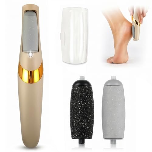 Foot Callus Remover Electric for Dead Skin, 2-Speed, 2 Rollers, LED | Callus Grinder for Feet, 1700/2000 RPM, Coarse & Fine Rollers for Cracked Heels, Compact Electric Foot Sander for Travel - color: Beige Callus Remover