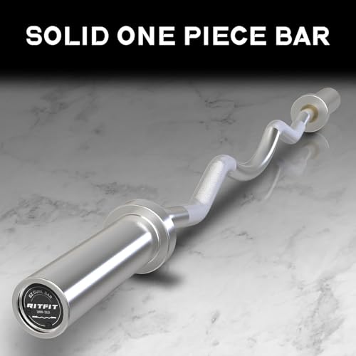 RitFit 2 Inch EZ Curl Bar with Weights, 350LBS Weight Capacity Olympic Curl Barbell for Bicep, Tricep and Weight Lifting Exercises - style: Silver(with 35LB Weights and Collar)