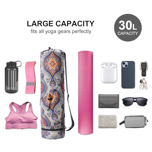 sportsnew Yoga Mat Bag with Water Bottle Pocket & Wet Pocket for Women | Yoga mat carrier fits 1/8"-3/8" yoga mats, quick-access multi-pocket organization, lightweight for gym, Pilates & studio - color: Bohemian Style, size: Medium