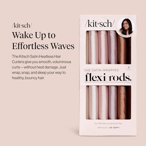 Kitsch Satin Flexi Rods, Heatless Curling Rods - No Heat Curls Overnight, Comfortable Hair Curlers to Sleep In for Frizz-Free and No Heat Damage Styling - 6pcs, Rosewood - color: Rosewood, size: 1 Count (Pack of 6)