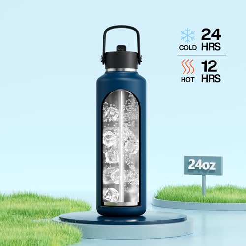 POWCAN 24 oz Water Bottle Insulated: BPA-Free, Leakproof Lid with Straw, Lightweight, Flex Cap, Stainless Steel Water Bottle for Office, Men, Gym, Commute, Worker, Walking, Cycling (Indigo Blue) - color: Indigo Blue, size: 24 Ounces