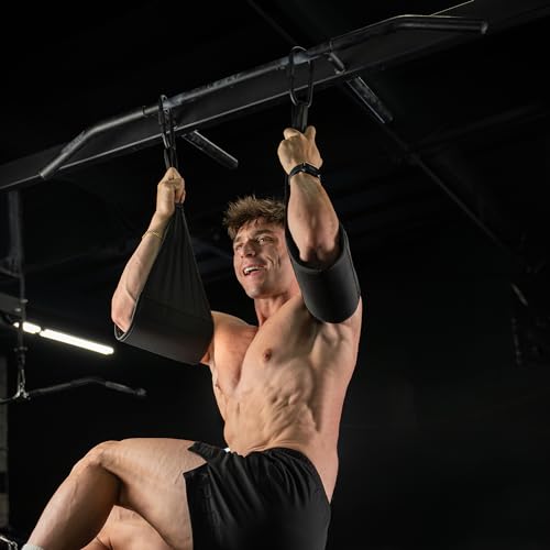 Gymreapers Hanging Ab Straps for Pull-Up Bar - Hang Bar Assist Strap & Strength Workout Equipment, Padded Adjustable Arm Supports with 2 Steel Carabiners for Leg Raises, Abdominal & Core Training - color: Black