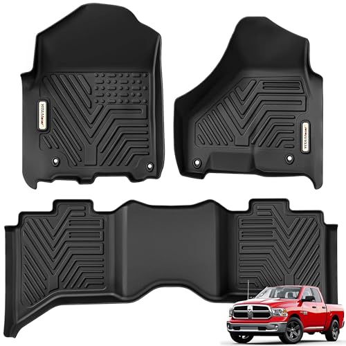 YITAMOTOR Floor Mats Fit for 2013-2018 Dodge Ram 1500/2500/3500 Crew Cab, 2019-2024 Ram 1500 Classic Crew Cab 1st & 2nd Row All Weather Heavy Duty Floor Liners Black | 2019-2024 Ram 1500 Classic Crew Cab, All Weather Heavy Duty TPE Floor Liners