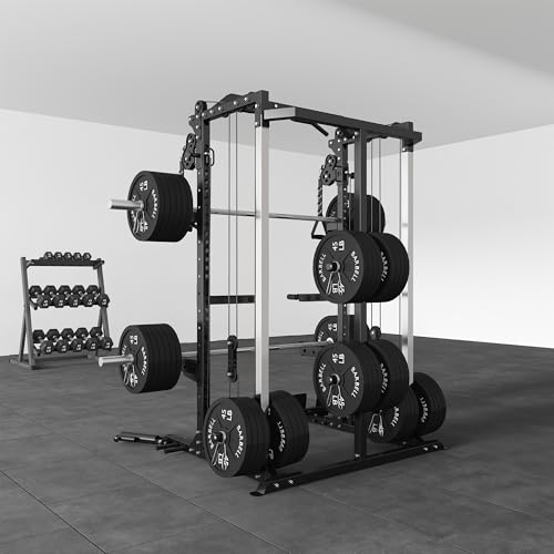 Cofiyard Power Cage, Power Rack with Dual Pulley System, Multi-Function Squat Rack with Cable Crossover, Home Gym Workout Machine