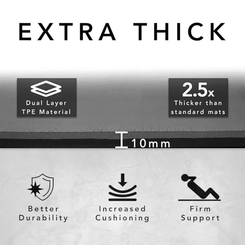 Large Exercise Mat – Extra Thick 10mm Workout Mat (72"x32") – Non-Slip TPE Yoga Mat for Women & Men – Pilates, HIIT, Fitness & Home Gym Mat – Includes Free Carry Bag - color: Grey