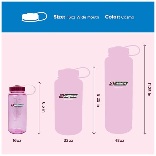 Nalgene 16 oz Wide Mouth Water Bottle | Slim Cup Holder Size, BPA-Free, Durable & Leak Proof, Lightweight Travel Bottle, Cosmo - color: Cosmo, size: 16 Ounces
