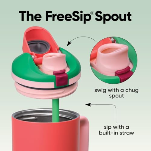 Owala FreeSip Tumbler Stainless Steel Water Bottle 40 oz Strawberry Fields | Triple-Layer Insulation | Leak-Proof Lid with Push-Button | Double Threaded Lid for Left and Right-Handed Drinking - color: Strawberry Fields, size: 40 Ounces