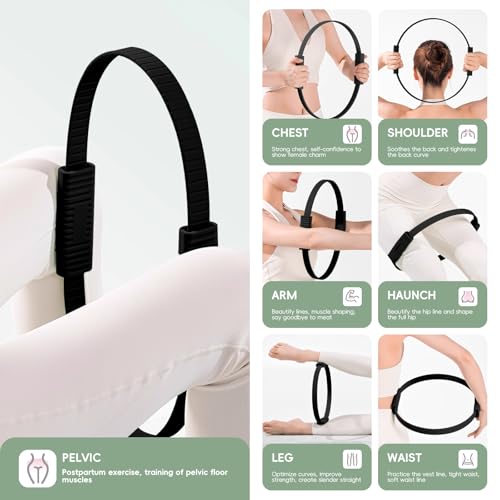 Yoga Pilates Resistance Ring for Leg and Butt Training, Portable Exercise Equipment with Anti-Slip Silicone, Home and Office Workouts, Postpartum Toning - color: Black
