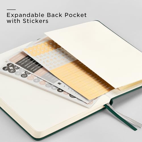 &And Per Se Dotted Journal Notebook (5 Packs), A5 Hardcover Leather Dotted Journal, 160 Pages 100 gsm Thick Paper, 3 Sheets of Stickers Included- 5.7'' x 8'' (Green - color: Green, style: 5 Pack-Dotted