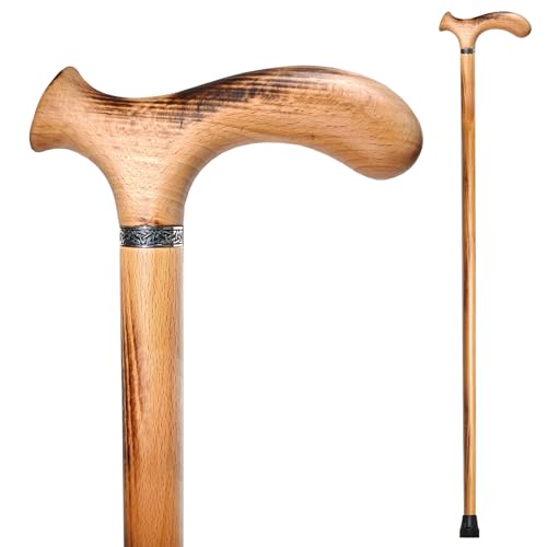 Wooden Walking Cane with 5 Height for Men and Women, Handmade Wood Cane with Comfort Grip Handle, Supportive Mobility Aid for Seniors, Fashionable & Classic Lightweight Stick - color: Burlywood, size: 36inch