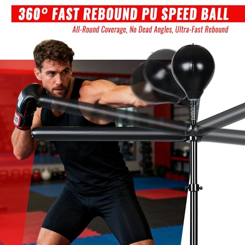 INNOLIFE Adjustable Freestanding Boxing Bag for Adults, Cobra Bag Punching Trainer with Speed Bag Stand, Boxing Equipment for Home Gym Training, Black