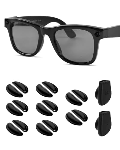 Compatible with Ray-Ban Meta Wayfarer Eyeglass Nose Pad, 8 Pairs Soft Silicone Anti Slip Replacement Nose Pads - color: Black-1 Pair Ear Grip + 8 Pair Nose Pads