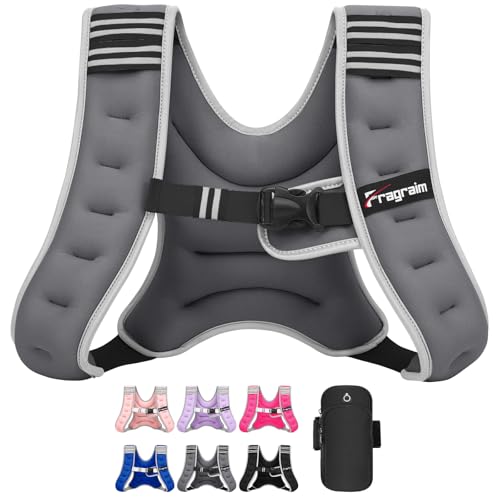 Fragraim Weighted Vest for Women Men - 8lb/10lb/12lb/16lb/22lb/25lb/30lb Weight Vest with Reflective Stripe, Detachable Phone Pouch, Ideal for Walking, Strength Training, Running, Workout, Cardio - color: Grey, size: 8 lb