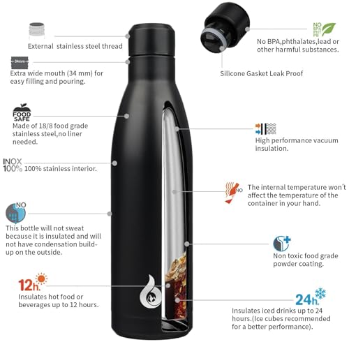 BJPKPK 25oz Insulated Stainless Steel Water Bottles Reusable Metal Travel Sports Water Bottle Keep Cold and Hot,Midnight Black - color: Midnight Black, size: 25 Ounces