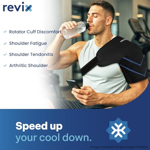 REVIX Large Shoulder Ice Pack Wrap & Brace for Rotator Cuff & Arm | Reusable Gel Shoulder Brace for Surgery Recovery, Rotator Cuff & Muscle Relief, for Men & Women - size: Large, style: Black, 1 Gel Pack+1 Shoulder Brace