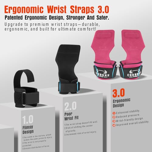 Weight Lifting Wrist Straps, Gym Straps Weight Lifting for Deadlift and Powerlifting, Double Layer Leather Wrist Wraps with Padded Cushion Wrist Loop, Weightlifting Grips for Men and Women - color: Rose Red
